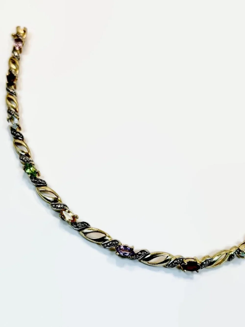 Gemstone Bracelet, Sterling Silver, Blue Topaz, Garnet, Amethyst, Peridot - Picture 5 of 6